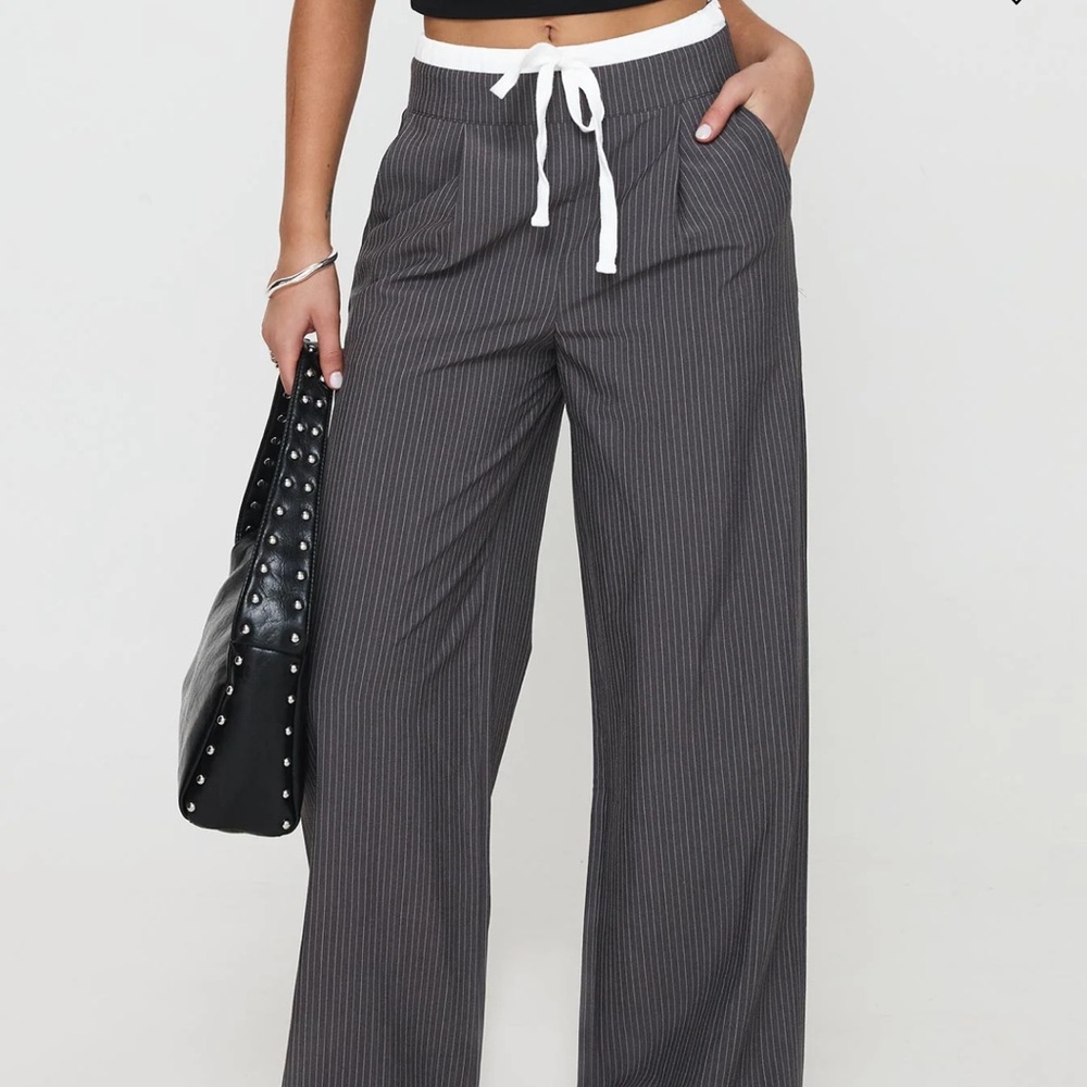 Princess Polly Charcoal Pinstripe Wide Leg Pants